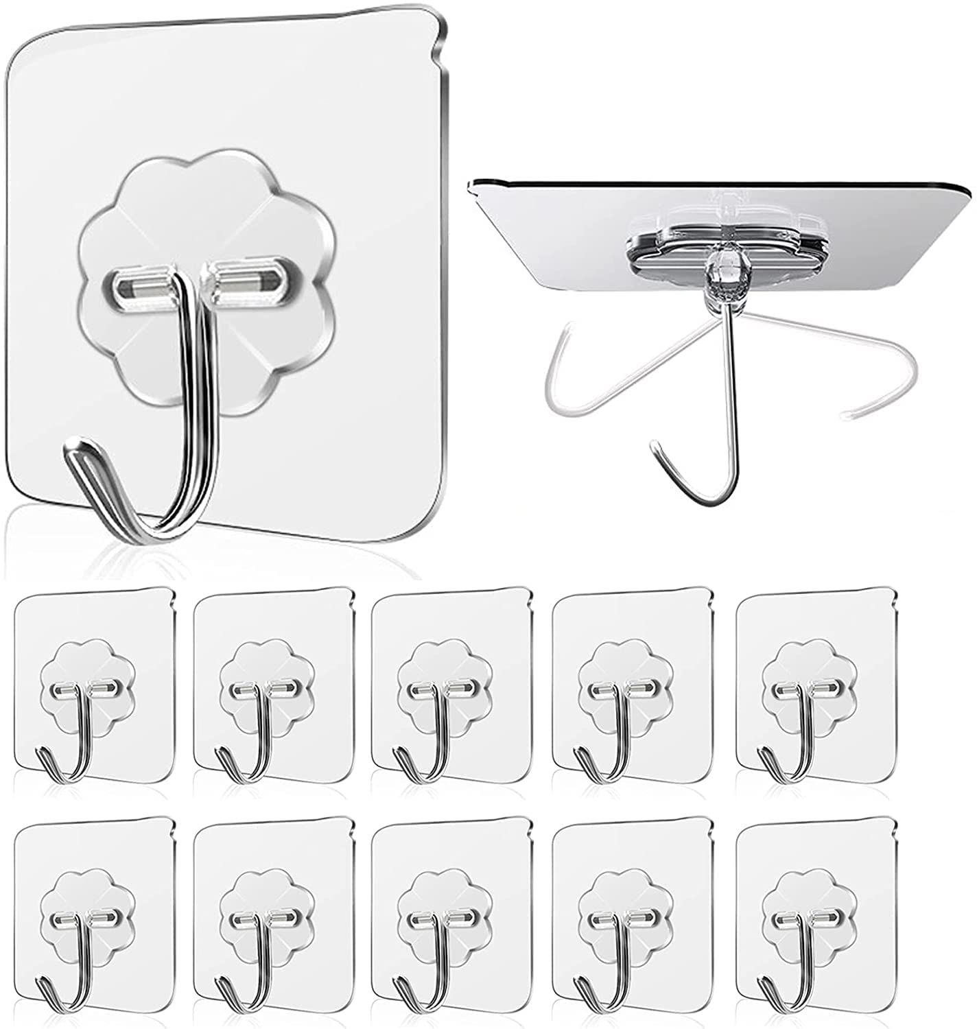 Heavy Duty Transparent Sticky Hooks - Self Adhesive Wall Hooks
