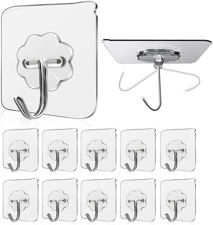 Heavy Duty Transparent Sticky Hooks - Self Adhesive Wall Hooks