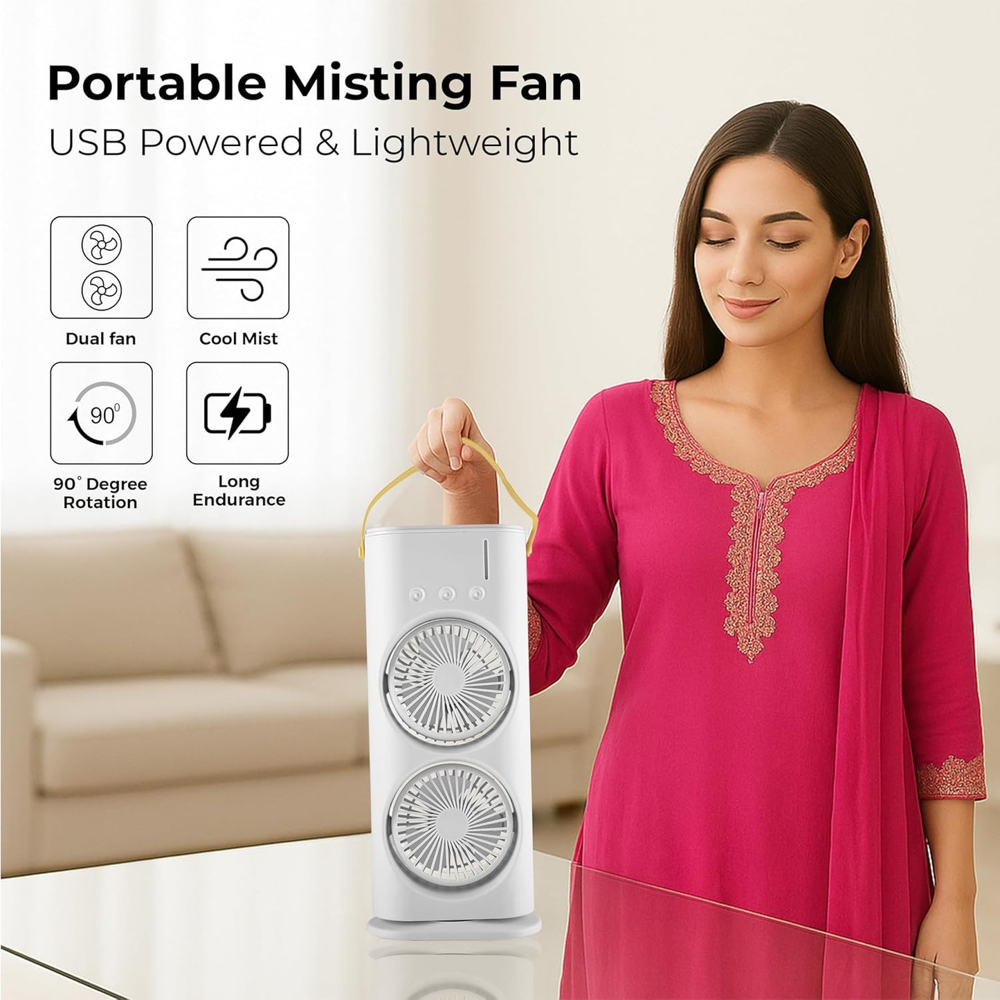 Double End Mist Spray Cooler with Dual LED Lights