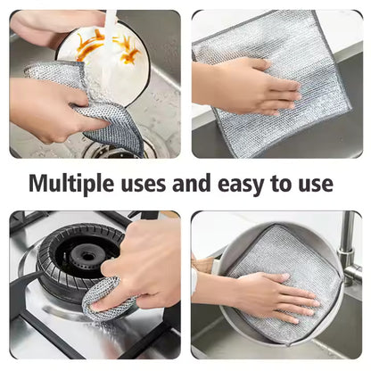 Silver Wire Scrubber Pads- Double-Layer Kitchen Cleaning Cloth