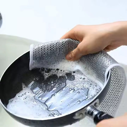 Silver Wire Scrubber Pads- Double-Layer Kitchen Cleaning Cloth