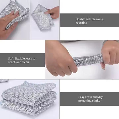 Silver Wire Scrubber Pads- Double-Layer Kitchen Cleaning Cloth