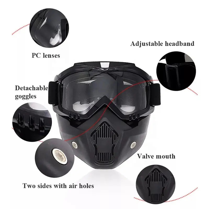 Motorcycle Riding Face Mask with Goggles